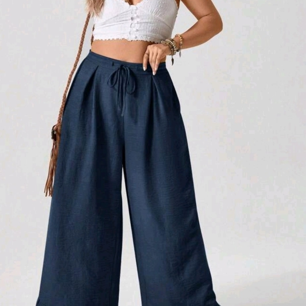 Navy Wide-Leg Pants